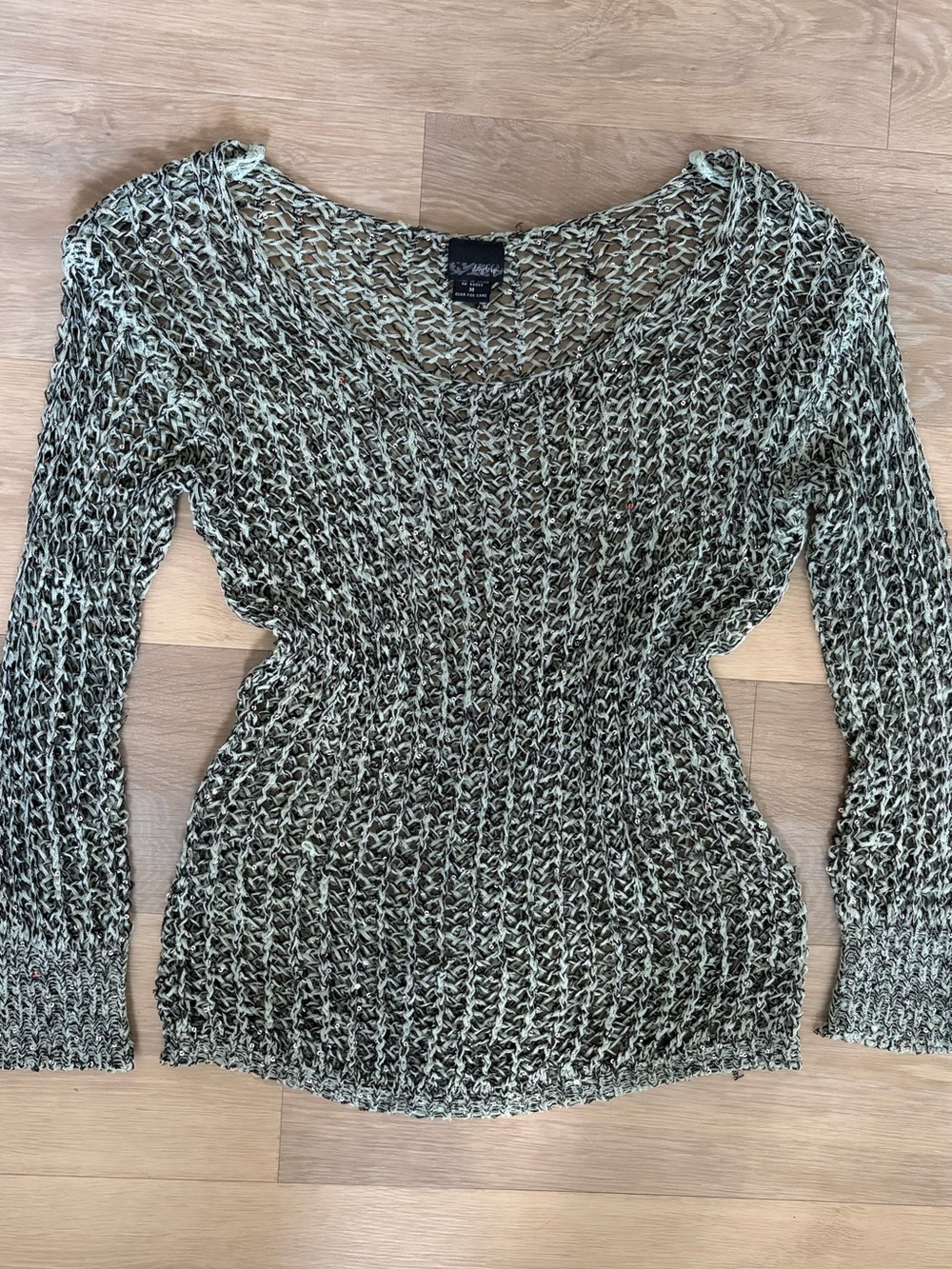 Daytrip Y2K Sequin Open Knit Sweater Top Size M